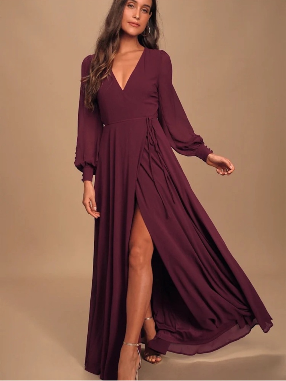 Lulus Wondrous Water Lilies Magenta Long Sleeve Maxi Dress